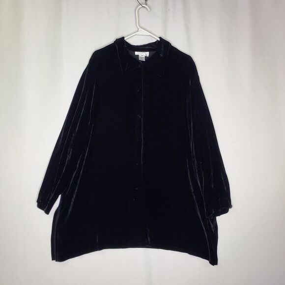 Rena Rowan Velvet Pants Button Tunic Set Women 2X/3X Black Pull-On Quiet Luxury - Picture 1 of 16